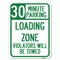 Signmission 30 Minute Parking Loading Zone Violators Will Be Towed Rust Proof Parking, A-1824-24425 A-1824-24425 - alternate 1